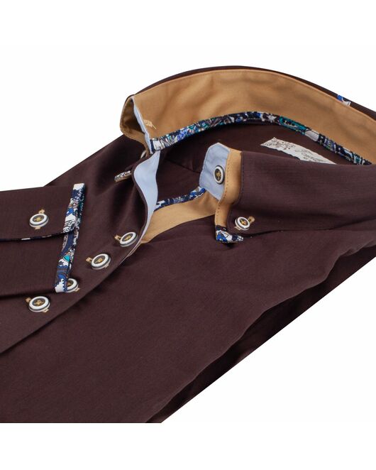 Приталенная женская рубашка на пуговицах коричневая с двойным воротом - 7512 от Tonelli 