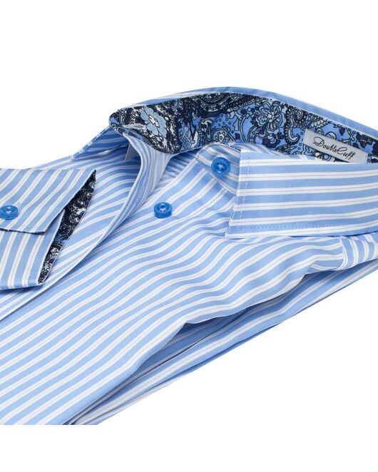 Платье-рубашка в синюю полоску с поясом прямой силуэт - 7546 от DoubleCuff  Платье-рубашка в синюю полоску с поясом прямой силуэт - 7546 от DoubleCuff