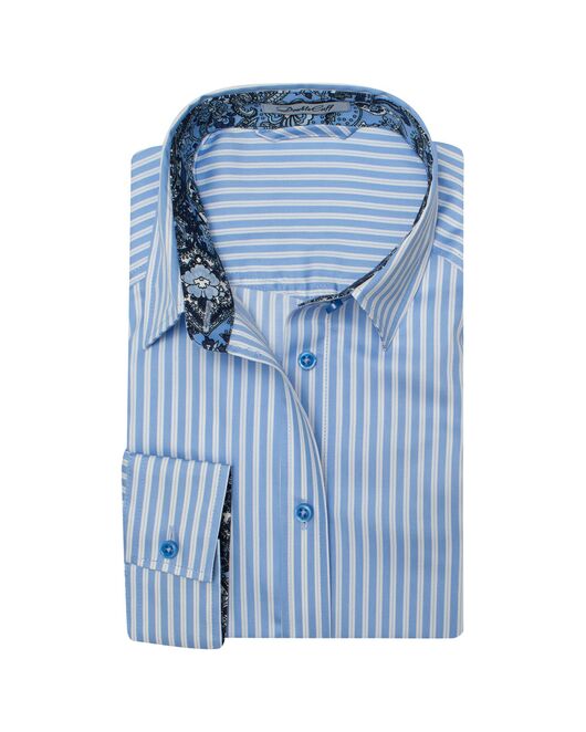 Платье-рубашка в синюю полоску с поясом прямой силуэт - 7546 от DoubleCuff  Платье-рубашка в синюю полоску с поясом прямой силуэт - 7546 от DoubleCuff