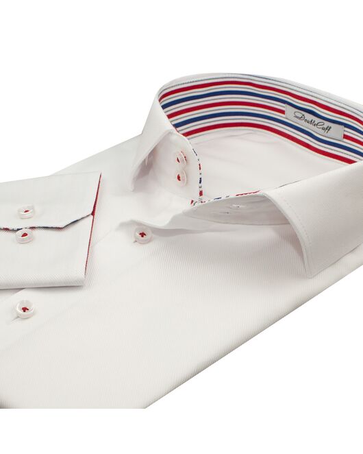Мужская рубашка под пуговицы белая c контрастными вставками Non-Iron- 7606A от  