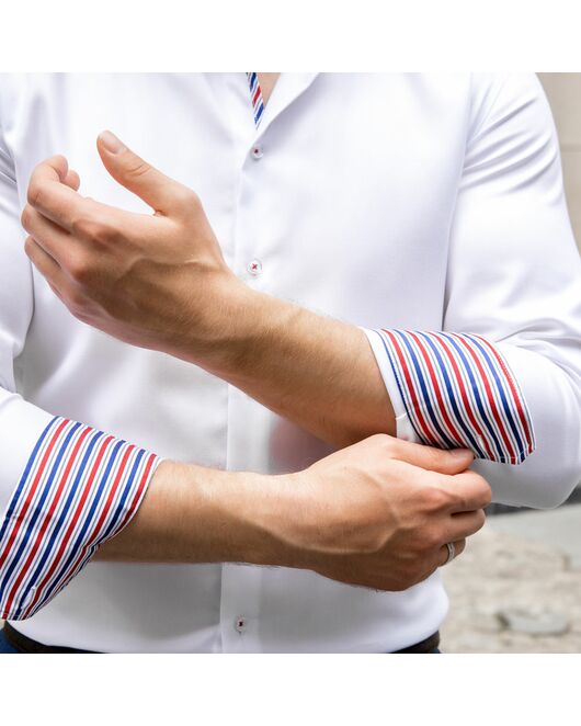 Мужская рубашка под пуговицы белая c контрастными вставками Non-Iron- 7606A от  