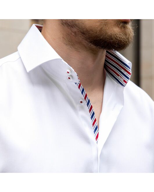 Мужская рубашка под пуговицы белая c контрастными вставками Non-Iron- 7606A от  