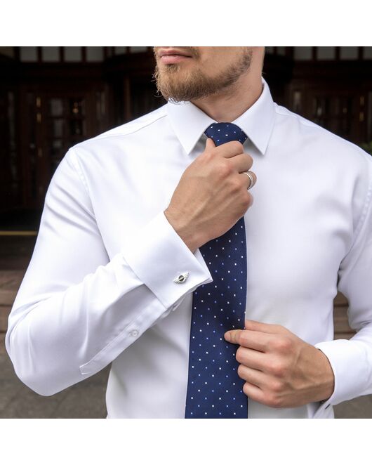 Приталенная мужская рубашка белая под запонки Non-Iron - 7607A от DoubleCuff 