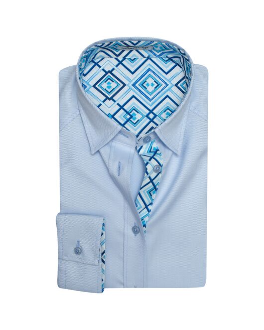 Женская рубашка под пуговицы голубого цвета с яркой отделкой - 7622 от DoubleCuff 