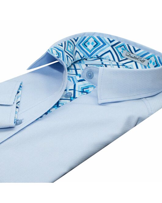 Женская рубашка под пуговицы голубого цвета с яркой отделкой - 7622 от DoubleCuff 