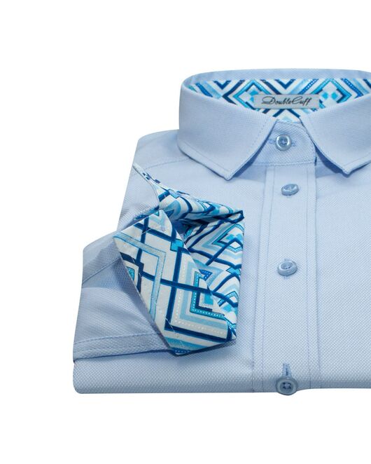 Женская рубашка под пуговицы голубого цвета с яркой отделкой - 7622 от DoubleCuff 