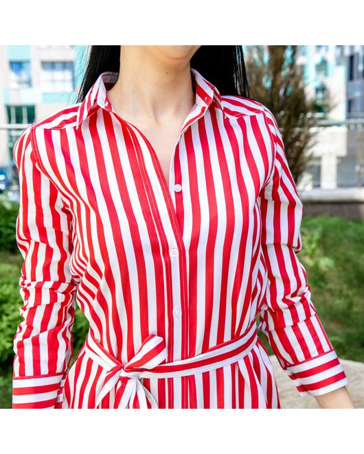 Платье-рубашка в красную полоску с поясом прямой силуэт - 7597 от DoubleCuff 