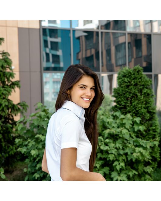 Белая женская рубашка с коротким рукавом двойным воротником - 7603 от DoubleCuff 