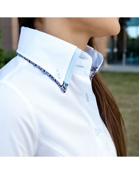 Белая женская рубашка с коротким рукавом двойным воротником - 7603 от DoubleCuff 