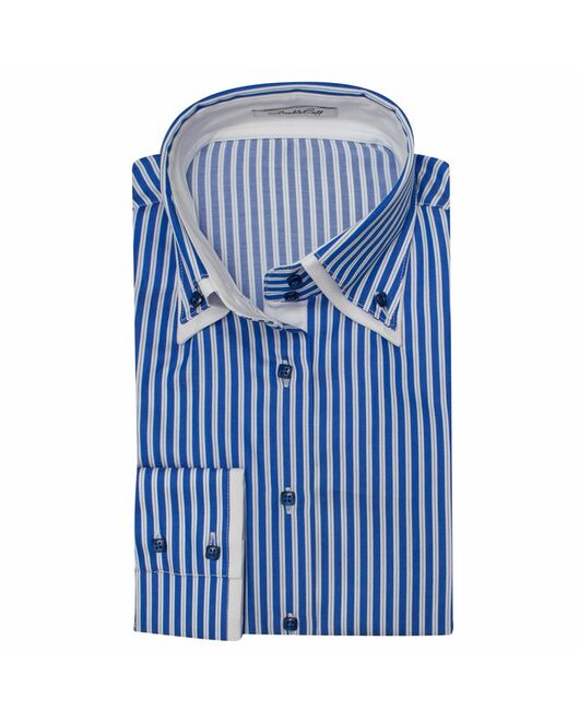 Женская рубашка в синюю полоску с двойным воротником под пуговицы - 7605 от DoubleCuff 