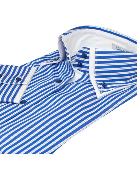 Женская рубашка в синюю полоску с двойным воротником под пуговицы - 7605 от DoubleCuff 