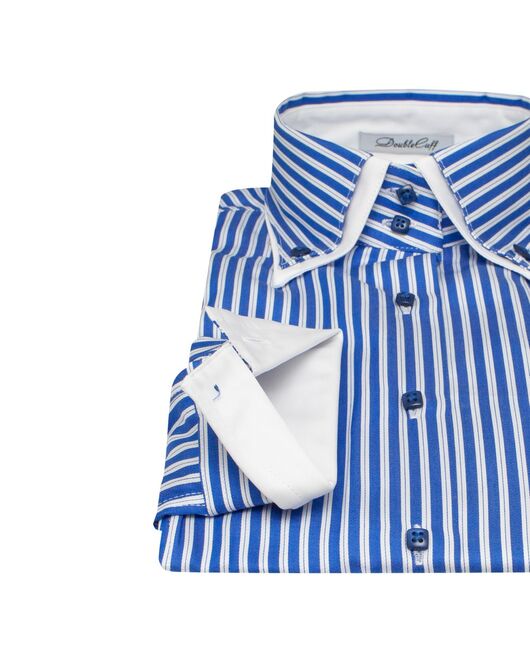 Женская рубашка в синюю полоску с двойным воротником под пуговицы - 7605 от DoubleCuff 