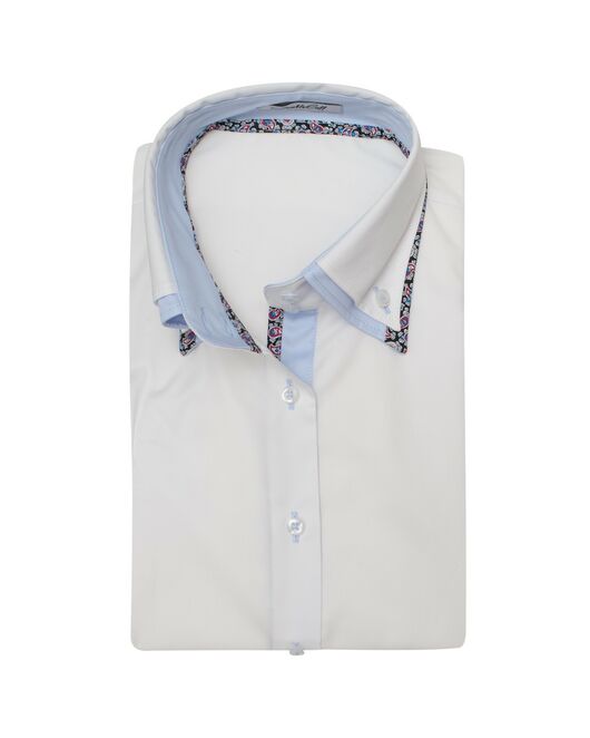 Белая женская рубашка с коротким рукавом двойным воротником - 7603 от DoubleCuff 