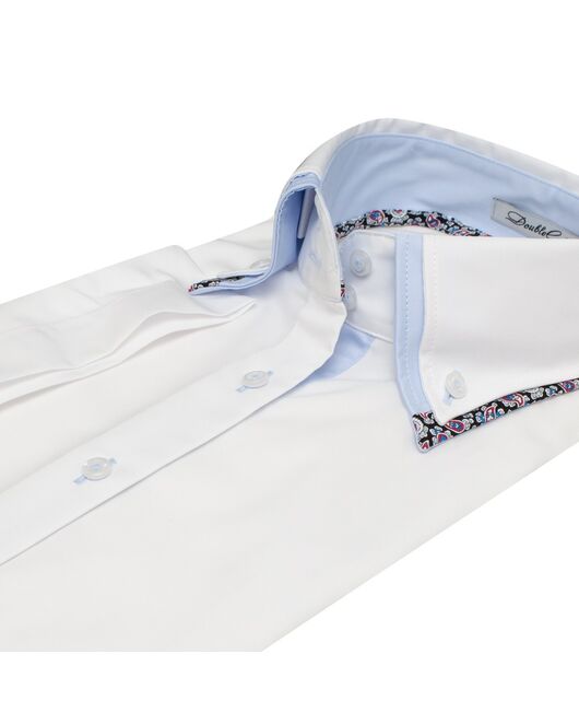 Белая женская рубашка с коротким рукавом двойным воротником - 7603 от DoubleCuff 