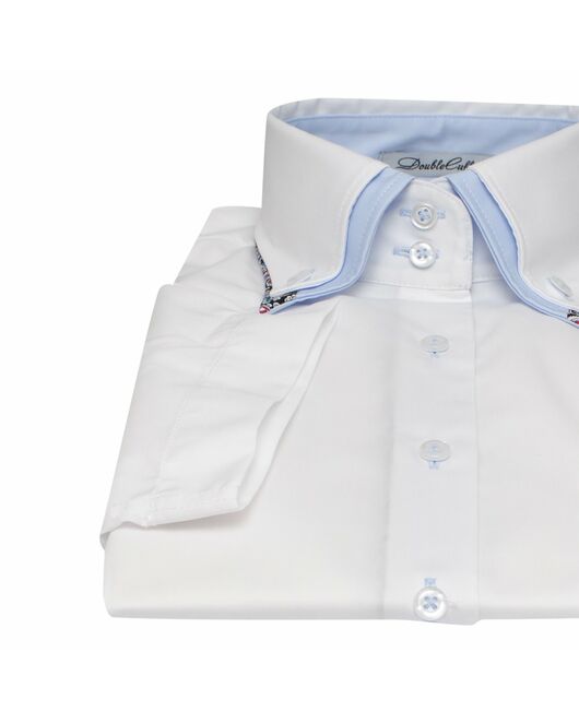 Белая женская рубашка с коротким рукавом двойным воротником - 7603 от DoubleCuff 