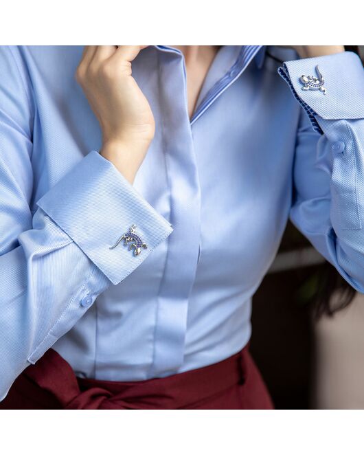 Женская рубашка  голубая под запонку с супатной застежкой с отделкой-7650 от DoubleCuff 