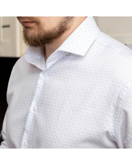 Мужская рубашка под пуговицы белая, в клетку -7846 от DoubleCuff 