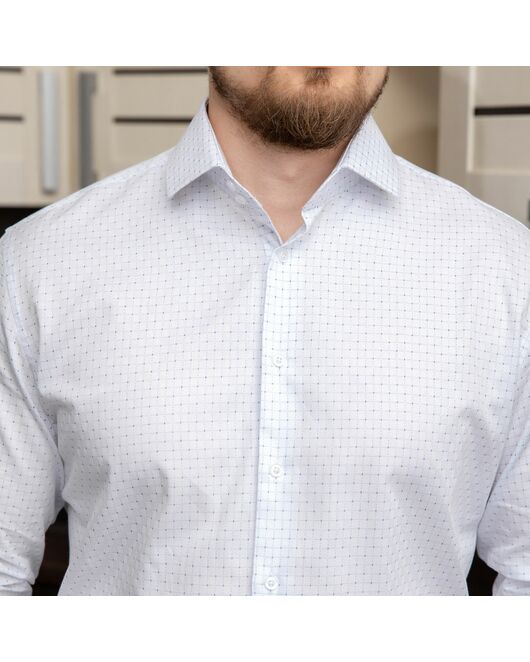 Мужская рубашка под пуговицы белая, в клетку -7846 от DoubleCuff 