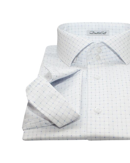 Мужская рубашка под пуговицы белая, в клетку -7846 от DoubleCuff 