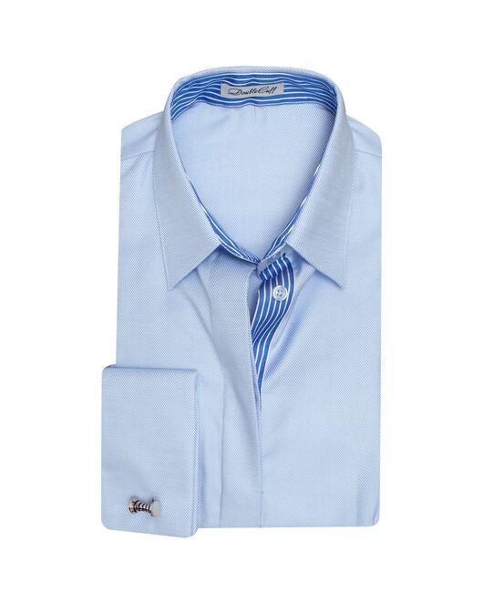 Женская рубашка  голубая под запонку с супатной застежкой с отделкой-7650 от DoubleCuff 