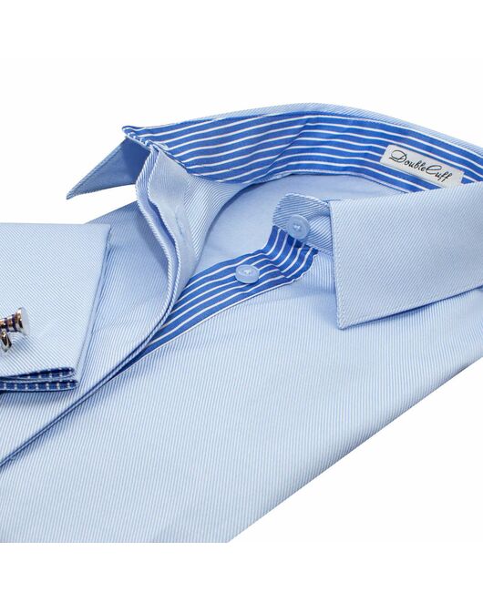 Женская рубашка  голубая под запонку с супатной застежкой с отделкой-7650 от DoubleCuff 