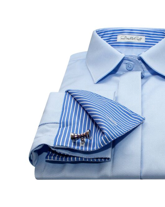 Женская рубашка  голубая под запонку с супатной застежкой с отделкой-7650 от DoubleCuff 