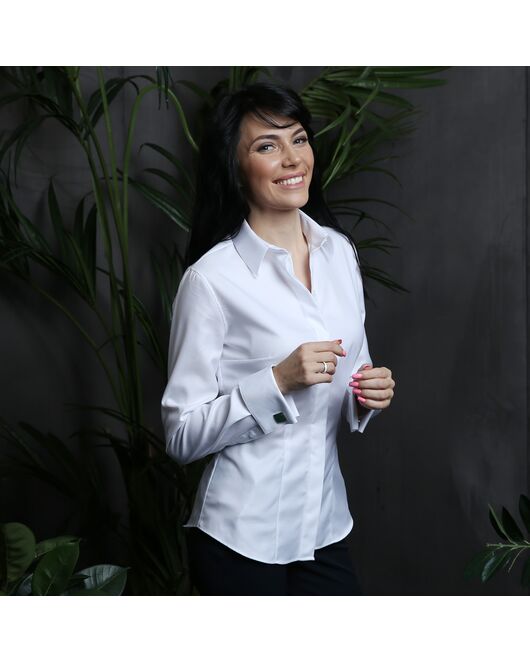 Женская рубашка под запонку приталенная Non-Iron белая - 7739 от DoubleCuff 