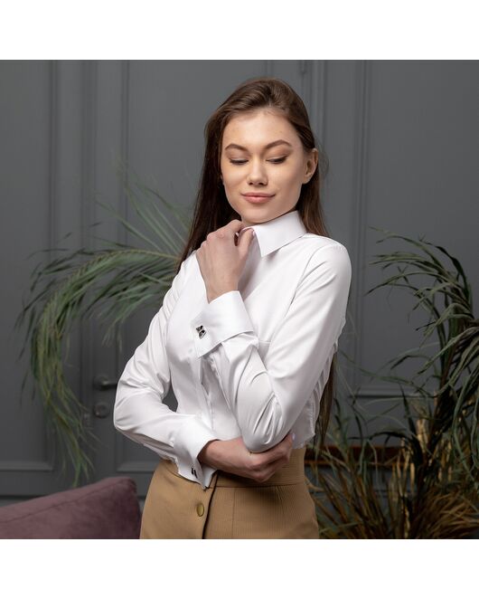 Женская рубашка под запонку приталенная Non-Iron белая - 7738 от DoubleCuff 