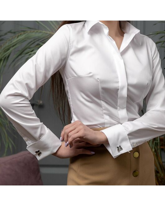 Женская рубашка под запонку приталенная Non-Iron белая - 7738 от DoubleCuff 