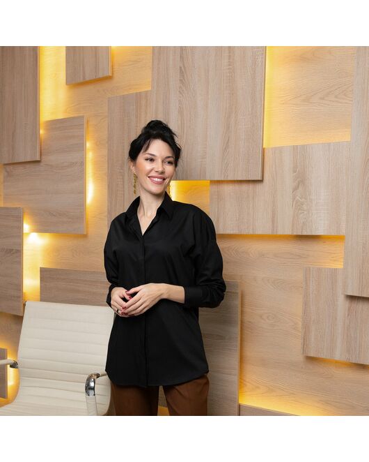 Женская рубашка оверсайз черная - 7679 от DoubleCuff 