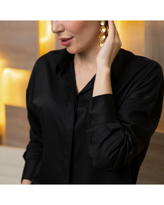 Женская рубашка оверсайз черная - 7679 от DoubleCuff 