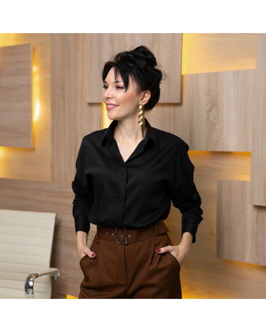 Женская рубашка оверсайз черная - 7679 от DoubleCuff 