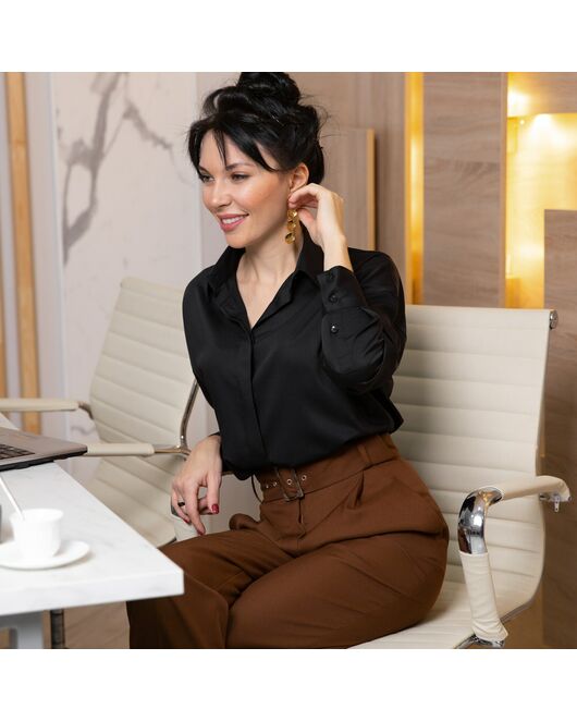 Женская рубашка оверсайз черная - 7679 от DoubleCuff 