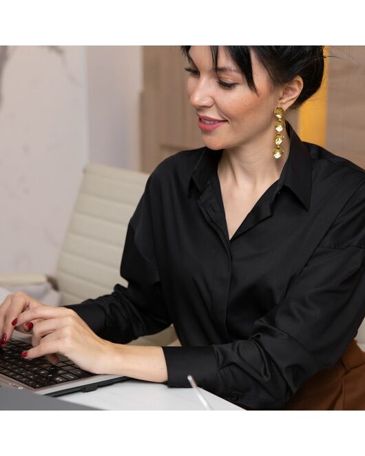 Женская рубашка оверсайз черная - 7679 от DoubleCuff 