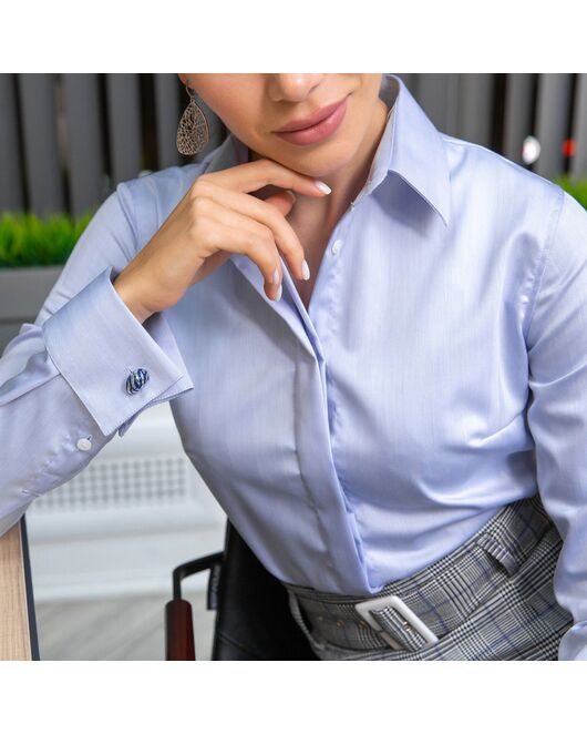 Женская рубашка под запонку голубая с обработкой Non-Iron- 7691 от DoubleCuff 