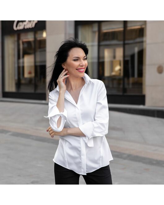 Женская рубашка под пуговицы приталенная Non-Iron белая - 7756 от DoubleCuff 