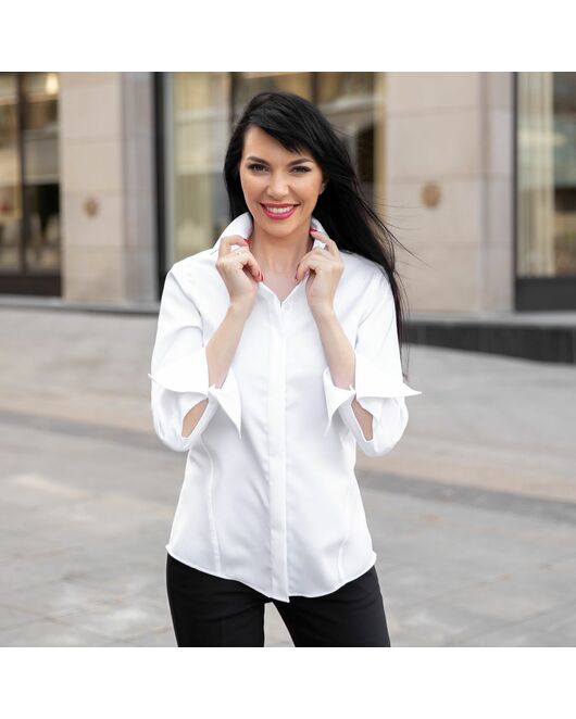 Женская рубашка под пуговицы приталенная Non-Iron белая - 7756 от DoubleCuff 