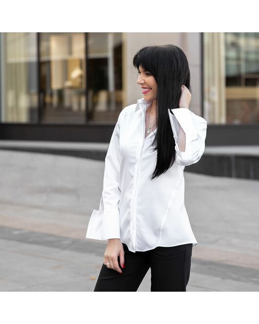 Женская рубашка под пуговицы приталенная Non-Iron белая - 7756 от DoubleCuff 