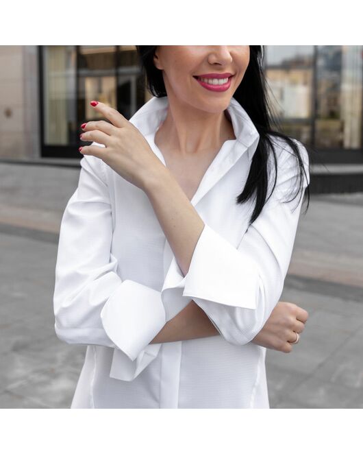 Женская рубашка под пуговицы приталенная Non-Iron белая - 7756 от DoubleCuff 