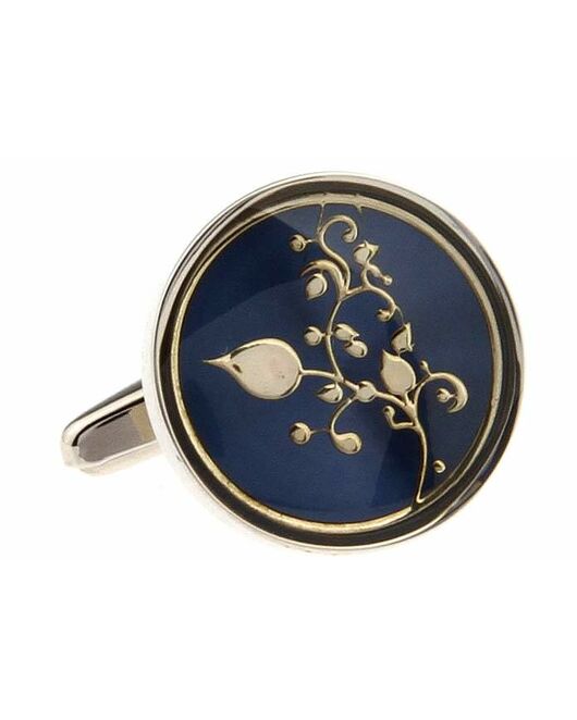 Запонки круглые синие с золотистым узором - 168091 от  