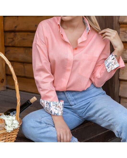 Женская рубашка оверсайз оранжевая - 7833 от byME 