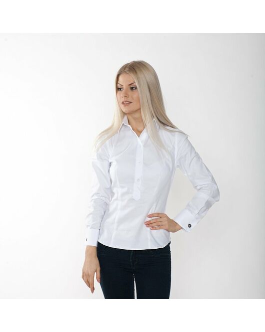 Приталенная женская рубашка под запонки белая - 623 от DoubleCuff 