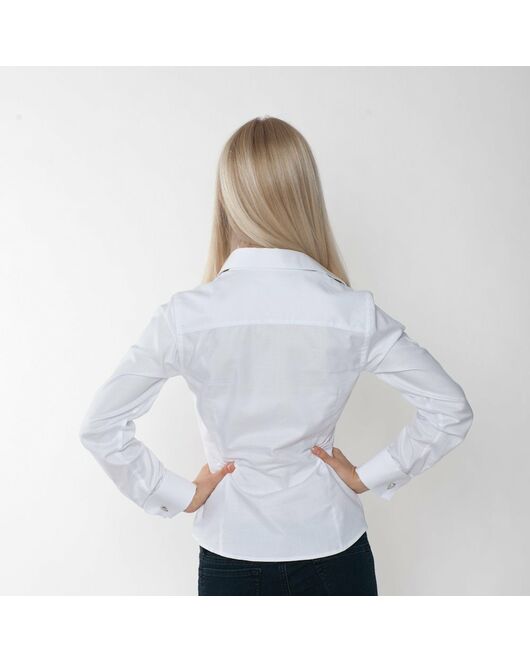 Приталенная женская рубашка под запонки белая - 623 от DoubleCuff 