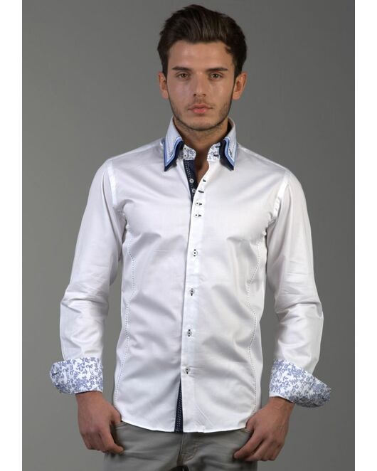 Мужская рубашка приталенная под пуговицы с тройным воротником белая - 644 от Hawes&Curtis 