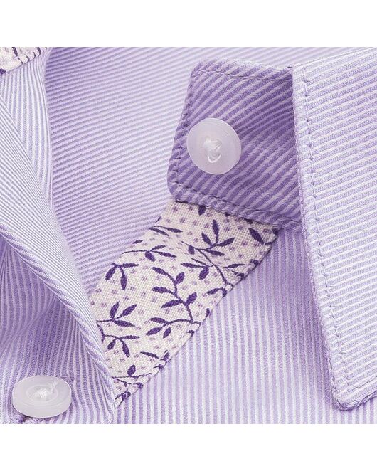 Приталенная женская рубашка под запонки фиолетовая с текстурой в рубчик - twill - 711 от DoubleCuff 