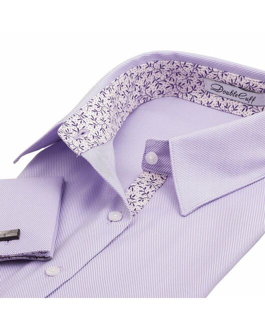 Приталенная женская рубашка под запонки фиолетовая с текстурой в рубчик - twill - 711 от DoubleCuff 