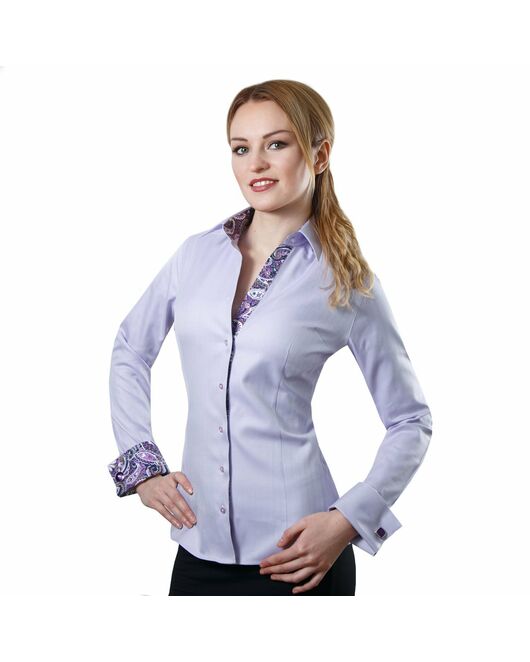 Приталенная женская рубашка под запонки фиолетовая - 2000 от DoubleCuff 