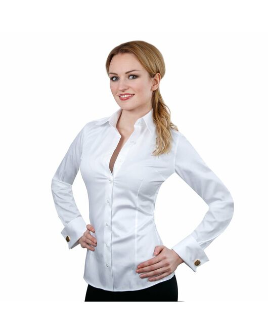 Приталенная женская рубашка под запонки белая - 2032 от DoubleCuff 