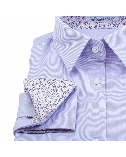Приталенная женская рубашка под запонки фиолетовая с текстурой в рубчик - twill - 711 от DoubleCuff 