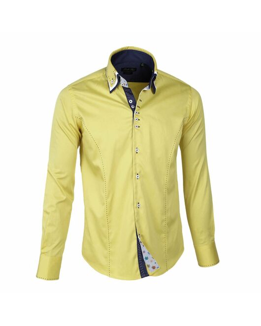 Мужская рубашка приталенная тройной воротник со вставками лимонная - 961 от Tonelli 